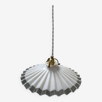 Ancienne abat jour suspension baladeuse en opaline plissée/drapée blanche Art déco 1930 Ø 26 cm