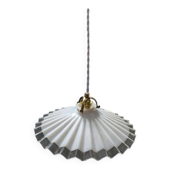 Old hanging lampshade in white pleated/draped opaline Art Deco 1930 Ø 26 cm