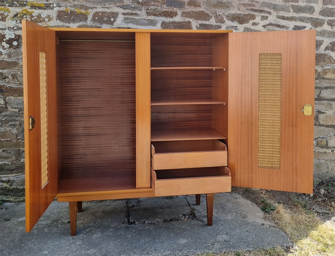 Wardrobe, shelves, rattan, vintage, 60s