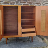 Wardrobe, shelves, rattan, vintage, 60s