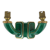 Vintage wall lamp in green and gold earthenware 40s