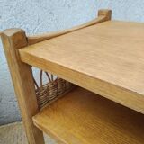 Pair of wooden and rattan bedside tables