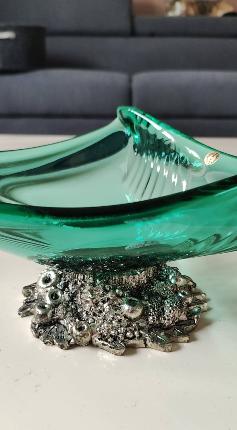 Murano/Glass Line Art Glass Sea Shell Trinket Dish. Diam 20