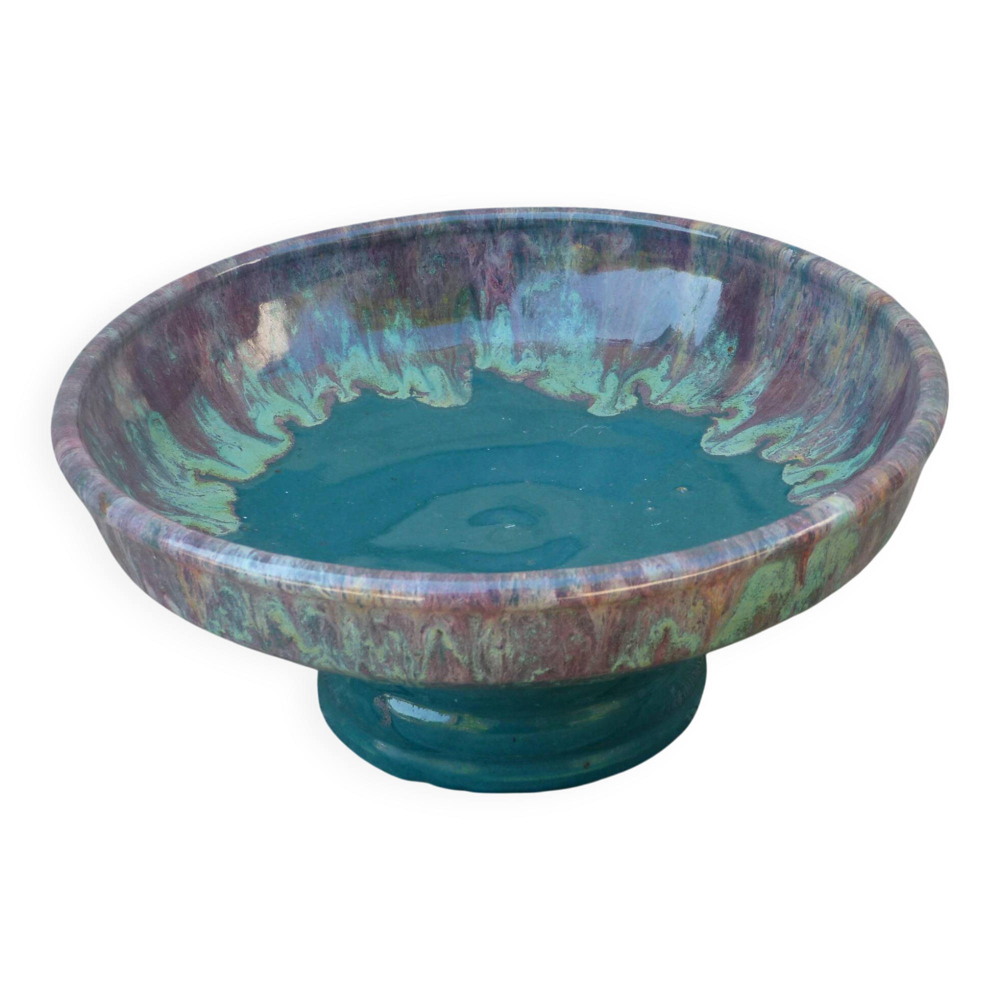 Vintage fruit bowl cab ceramic from bordeaux in green terracotta.