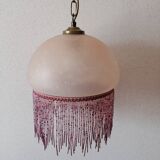 Pink frosted glass lampshade with tassels