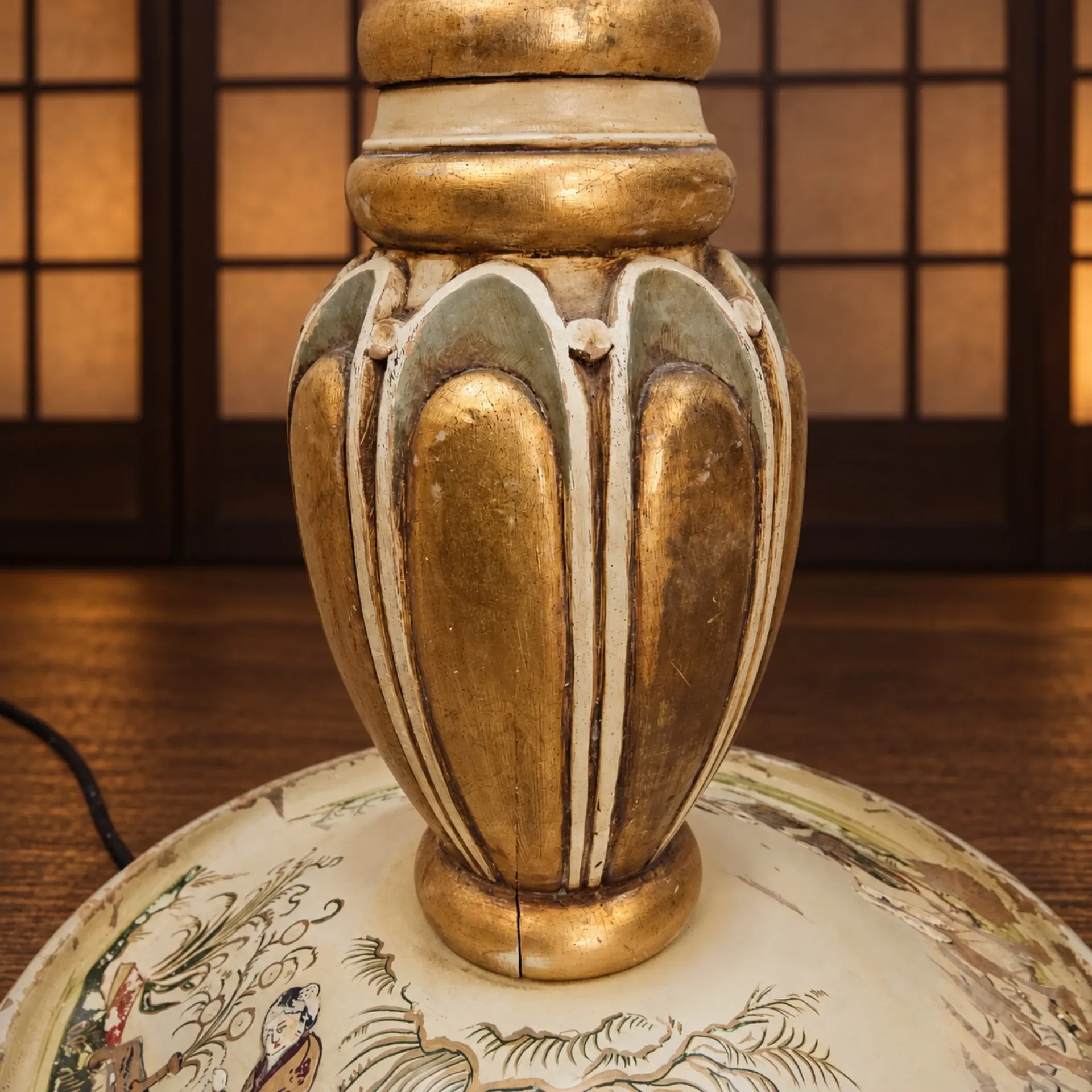 Antique Japanese handpainted floorlight white and gold (new shade)