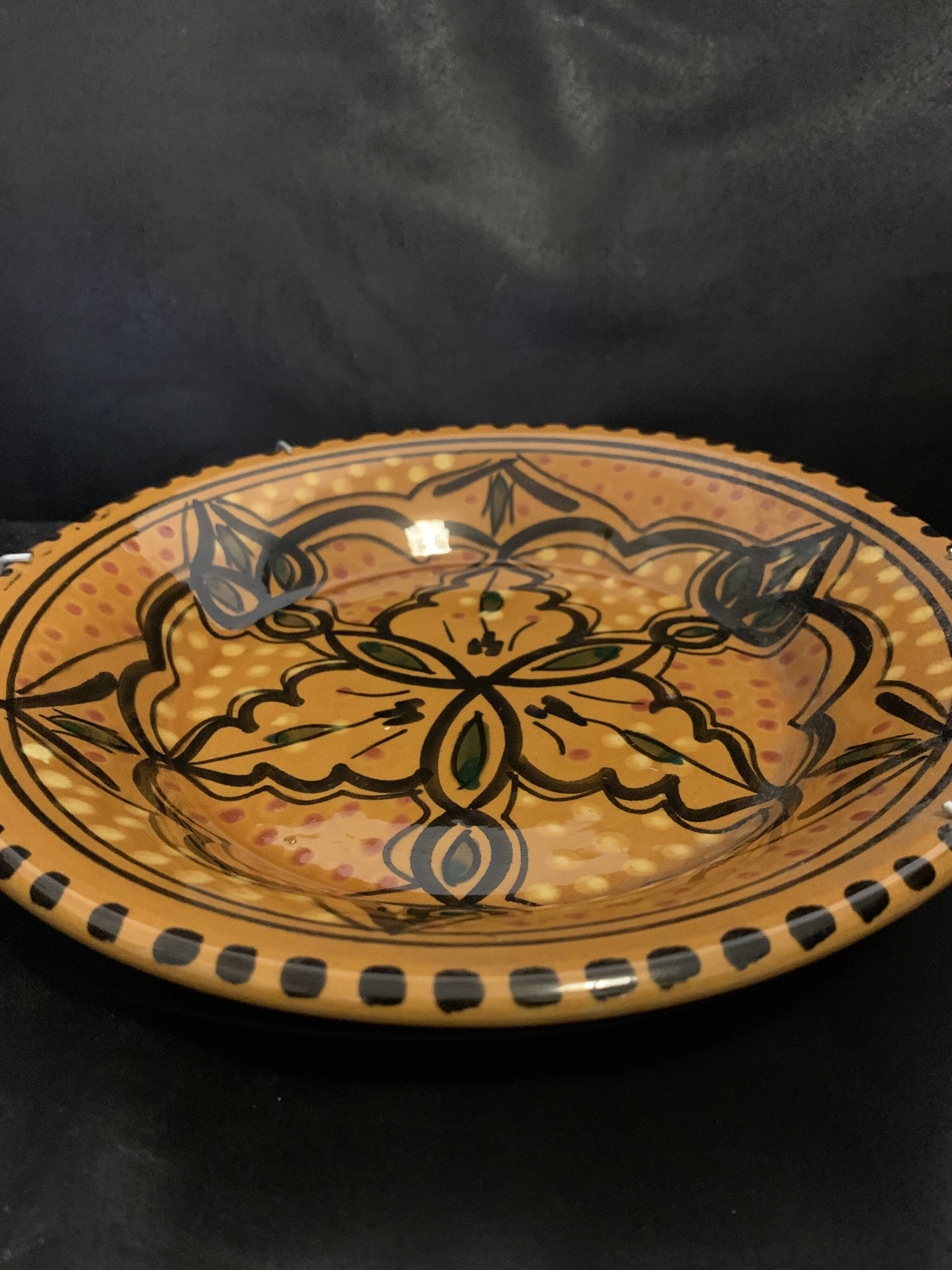 Dish or plate Morocco hollow enameled ceramic made and hand painted old vintage decoration