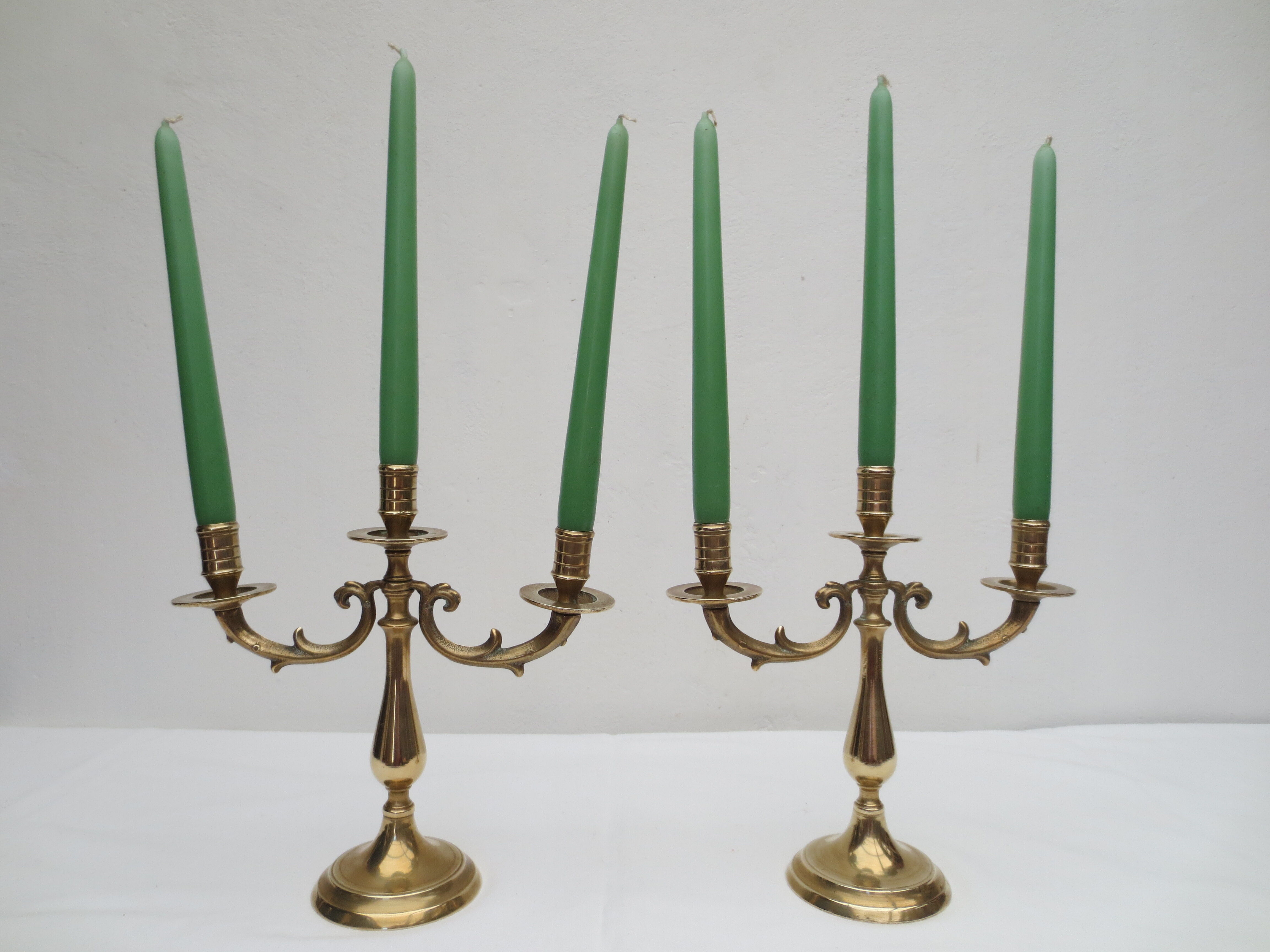 Pair of old brass candlesticks 3 branches