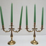 Pair of old brass candlesticks 3 branches