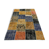 Distressed vintage turkish patchwork rug 218x150 cm wool medium