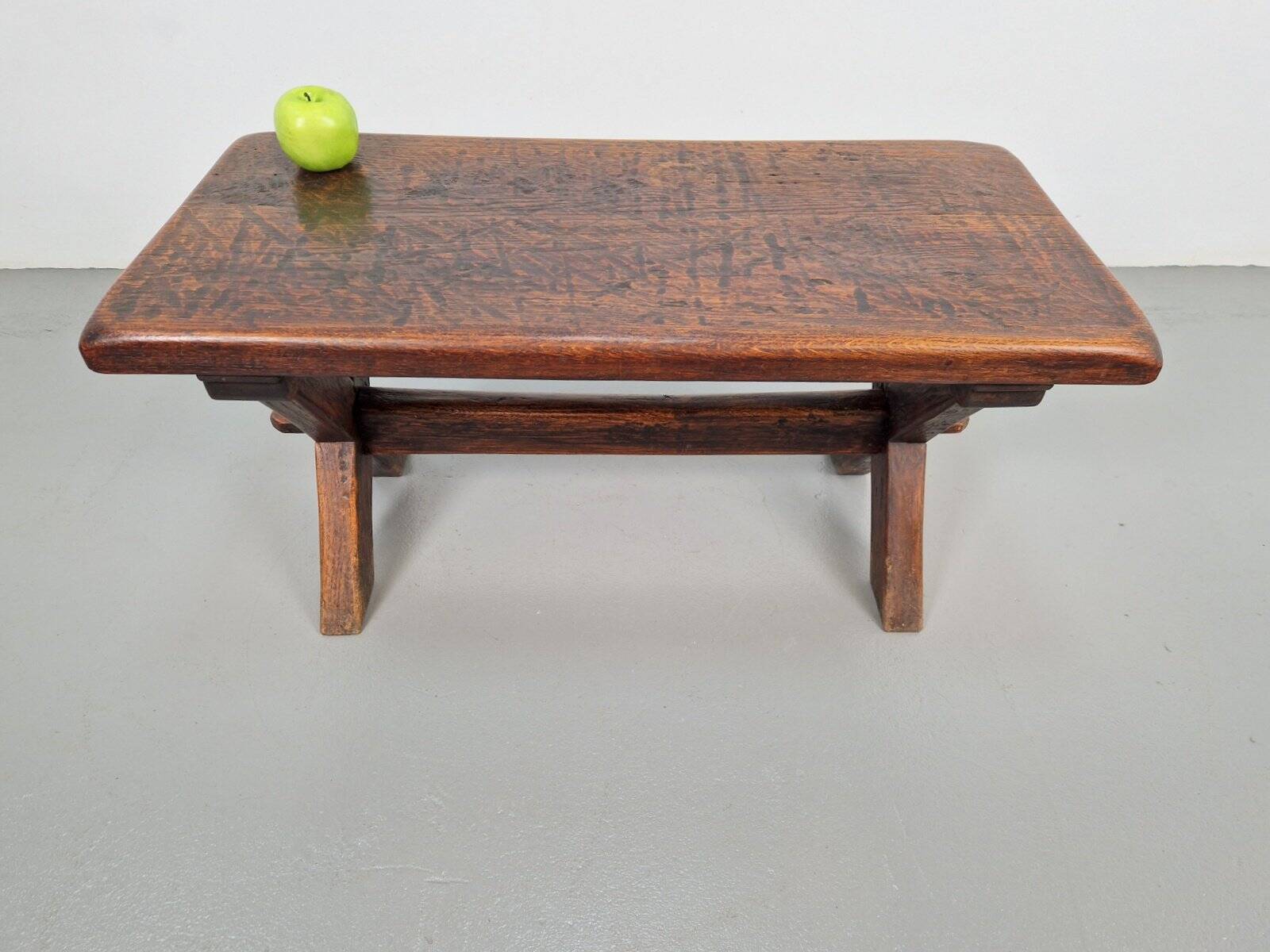 Brutalist Oak Cross Leg Coffee Table, Spain, 1930s