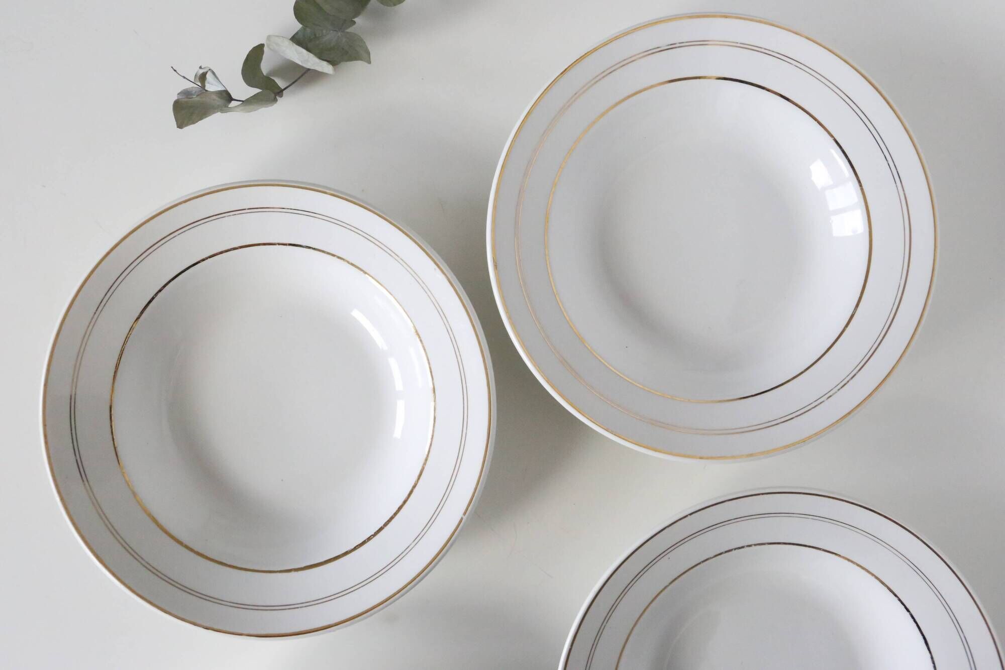 Set of 4 hollow plates, opaque porcelain, vintage French