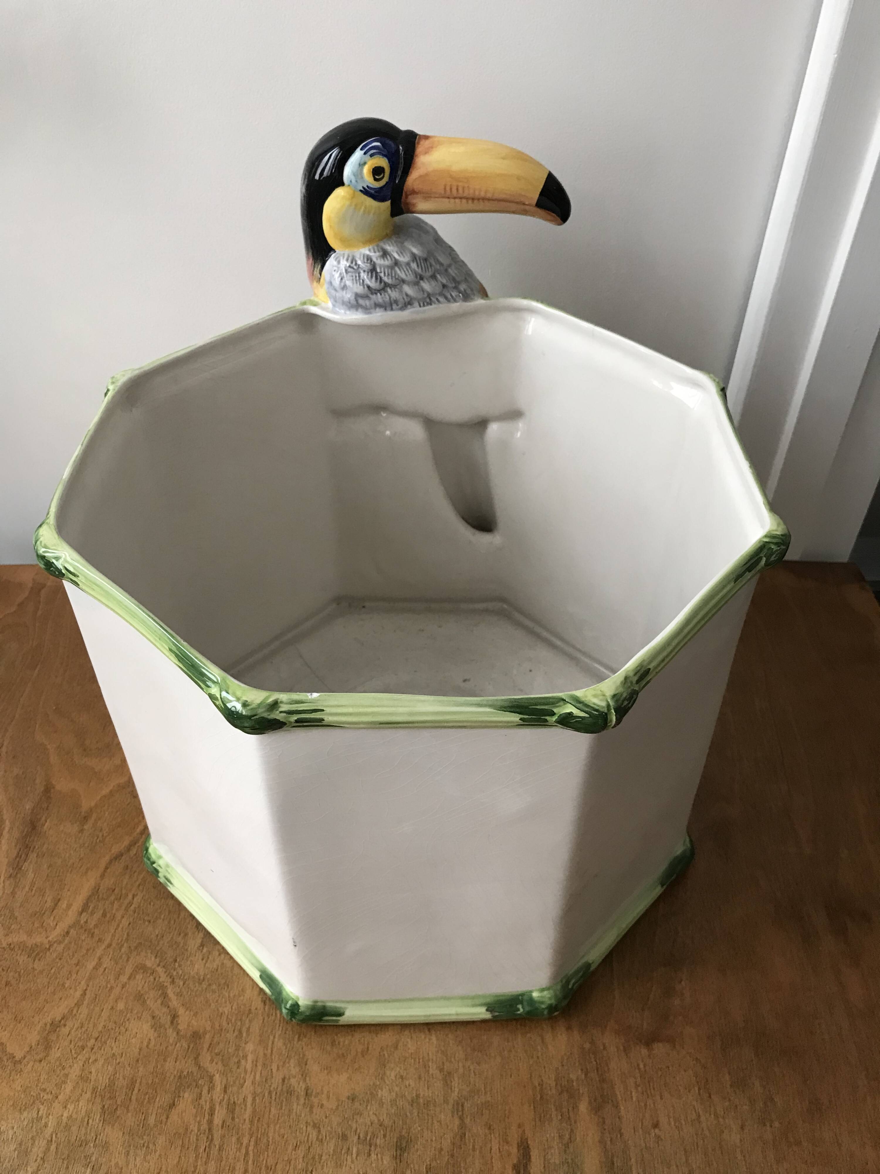 Vintage slip planter with Toucan decoration