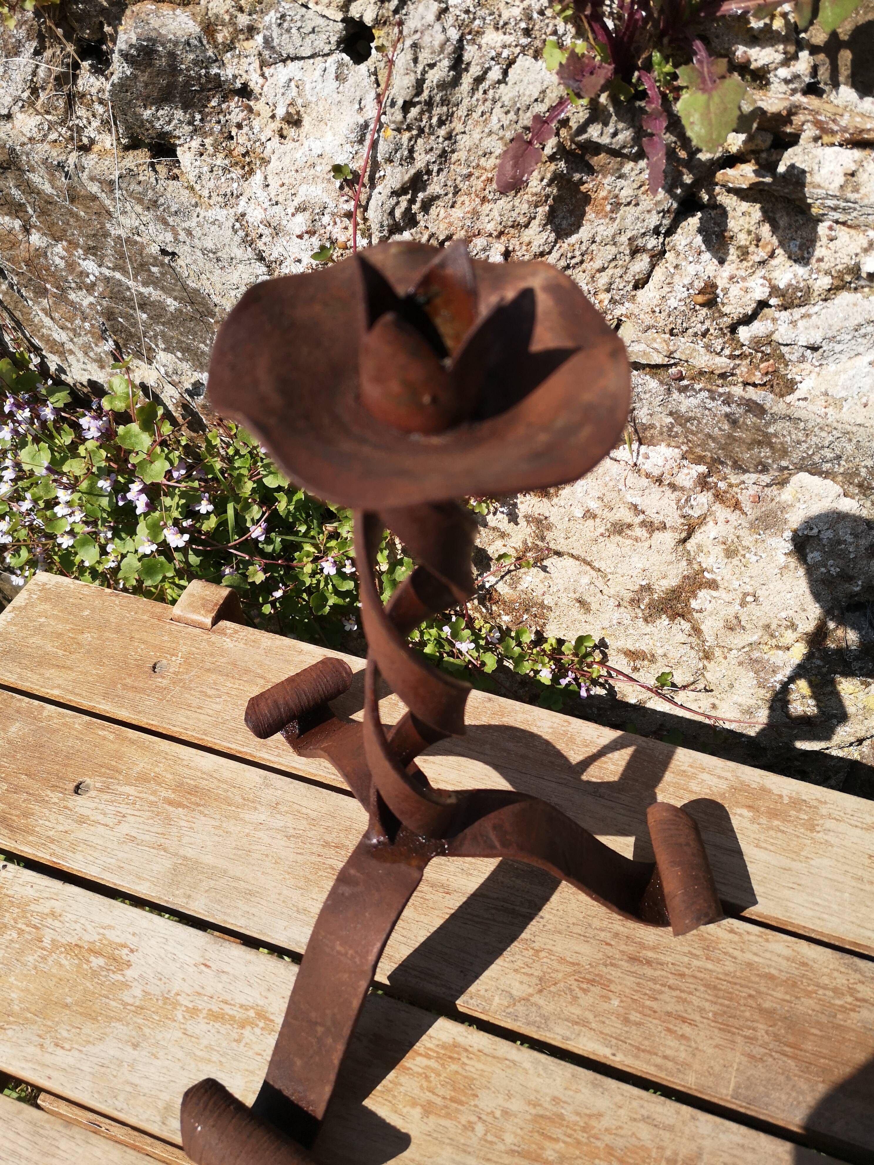 Brutalist wrought iron candle holder