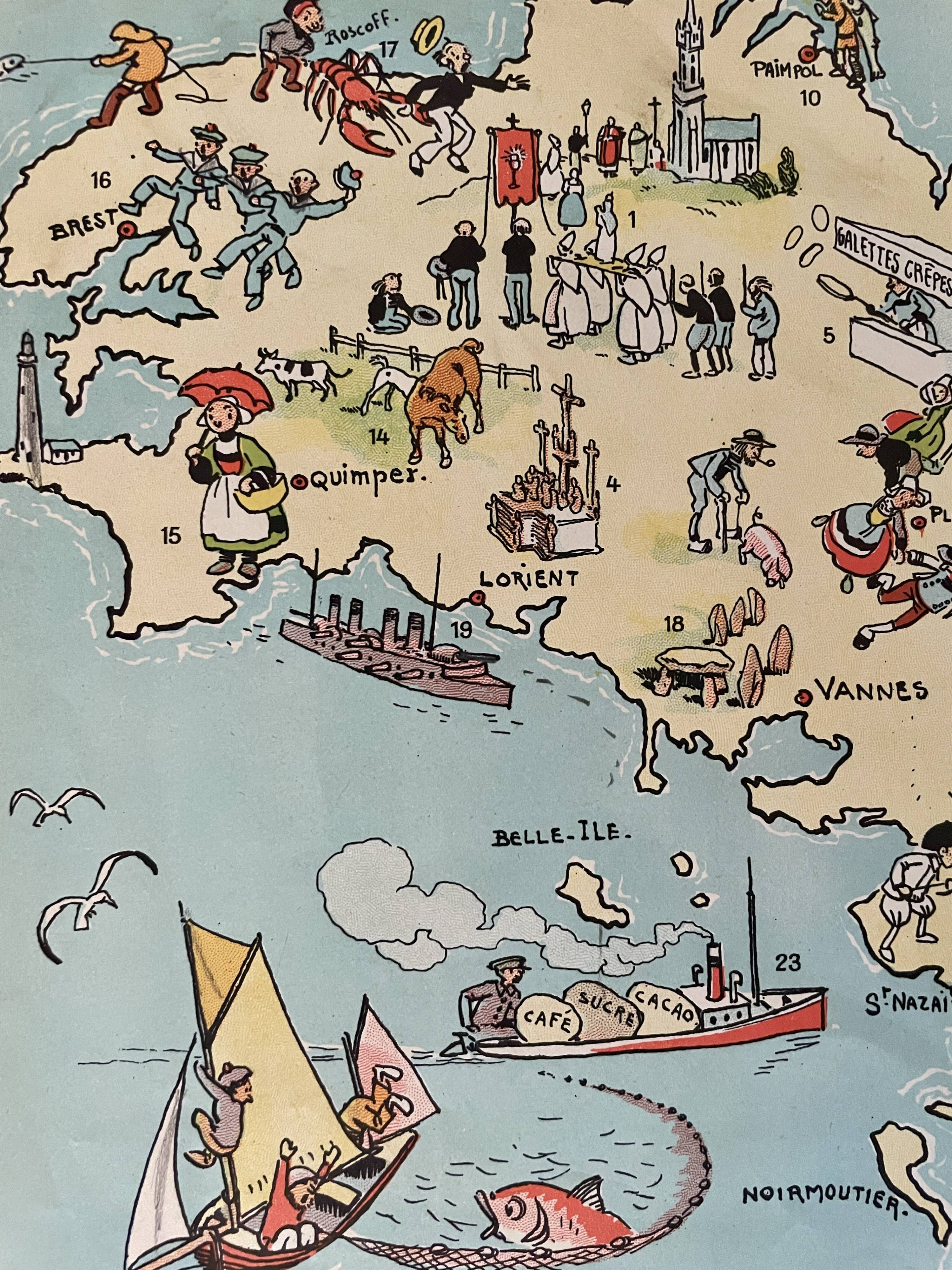 Old poster illustrated map of Brittany 1935 - JP Pinchon