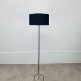 1950s tripod floor lamp, brass and black metal