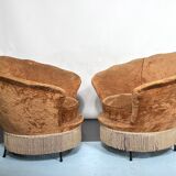 Set of two round velvet armchairs from 50s