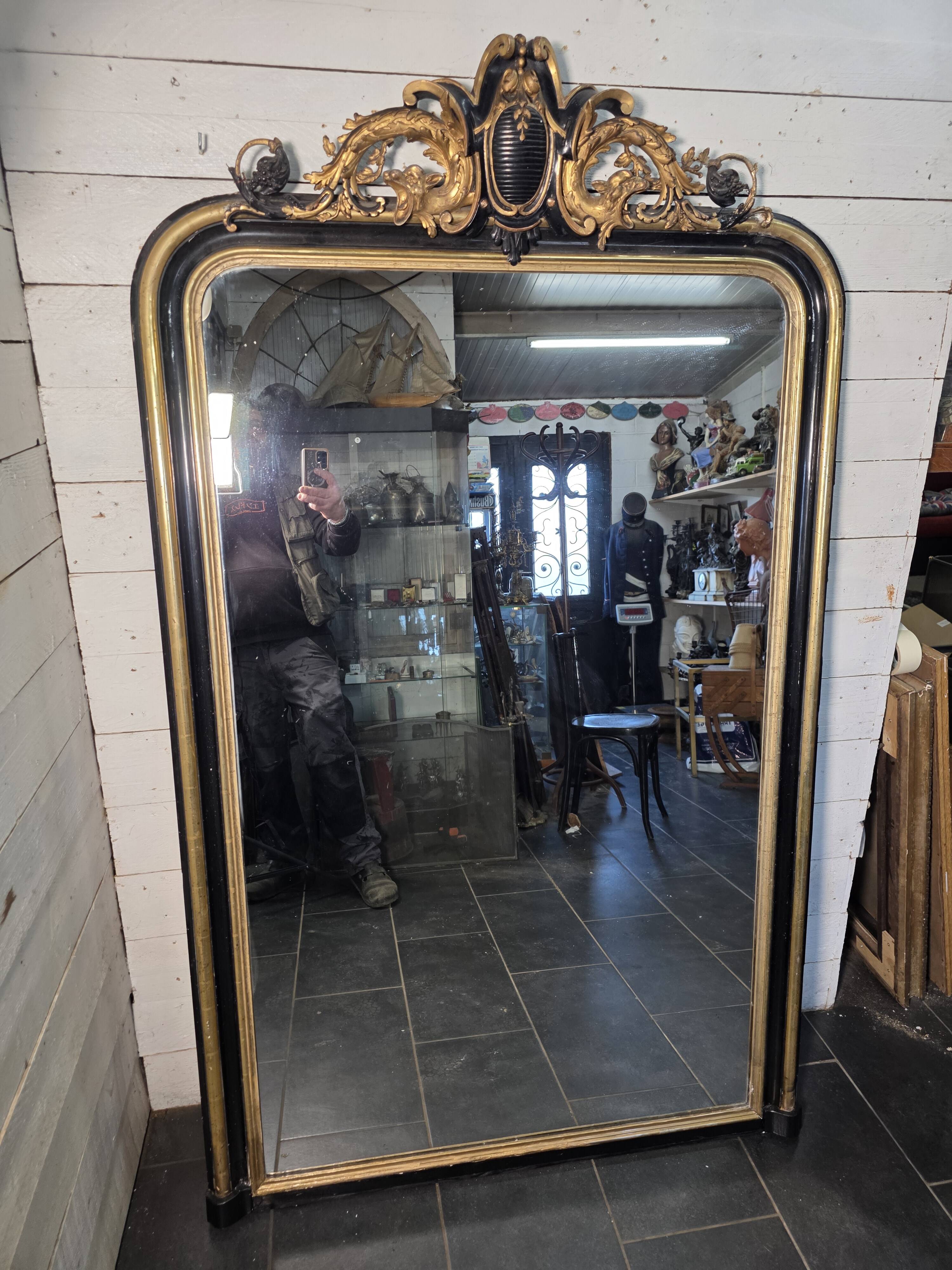 Napoleon III mirror from the 19th century with gold leaf, 190cm H