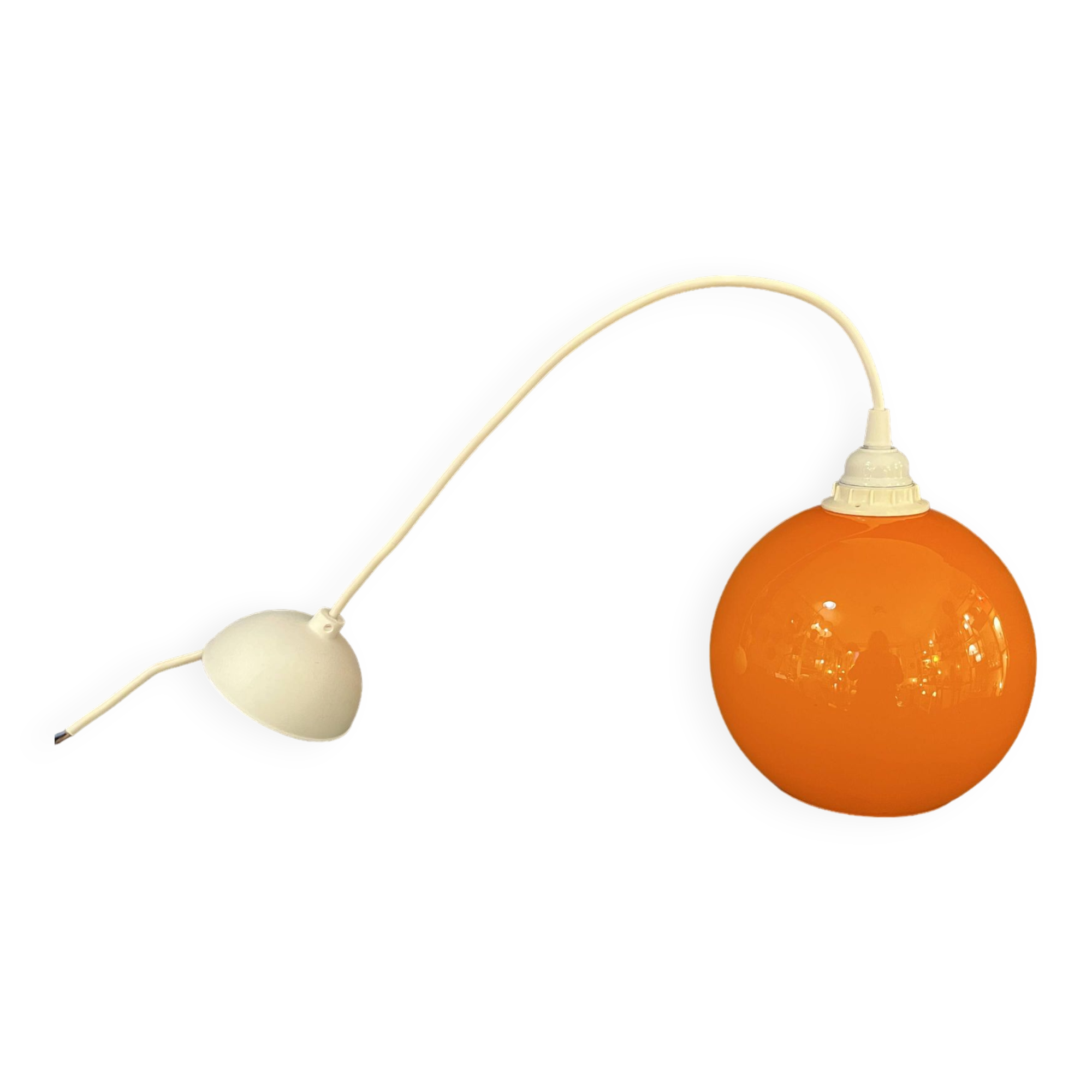 Suspension lamp Space Age 1970 vintage globe ball in orange opaline glass ceiling light chandelier