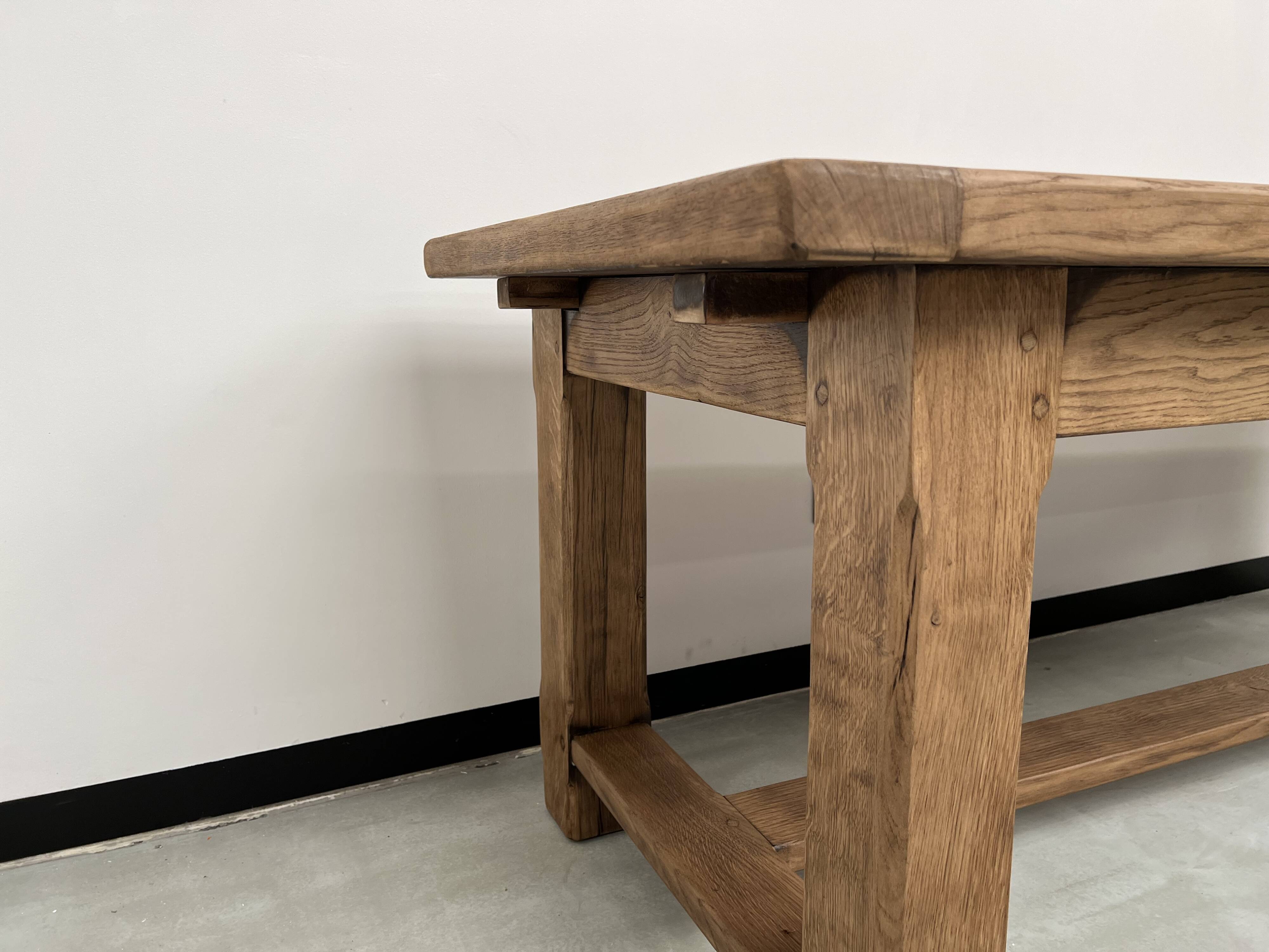 Grande table de ferme en chêne massif avec ses rallonges, années 50