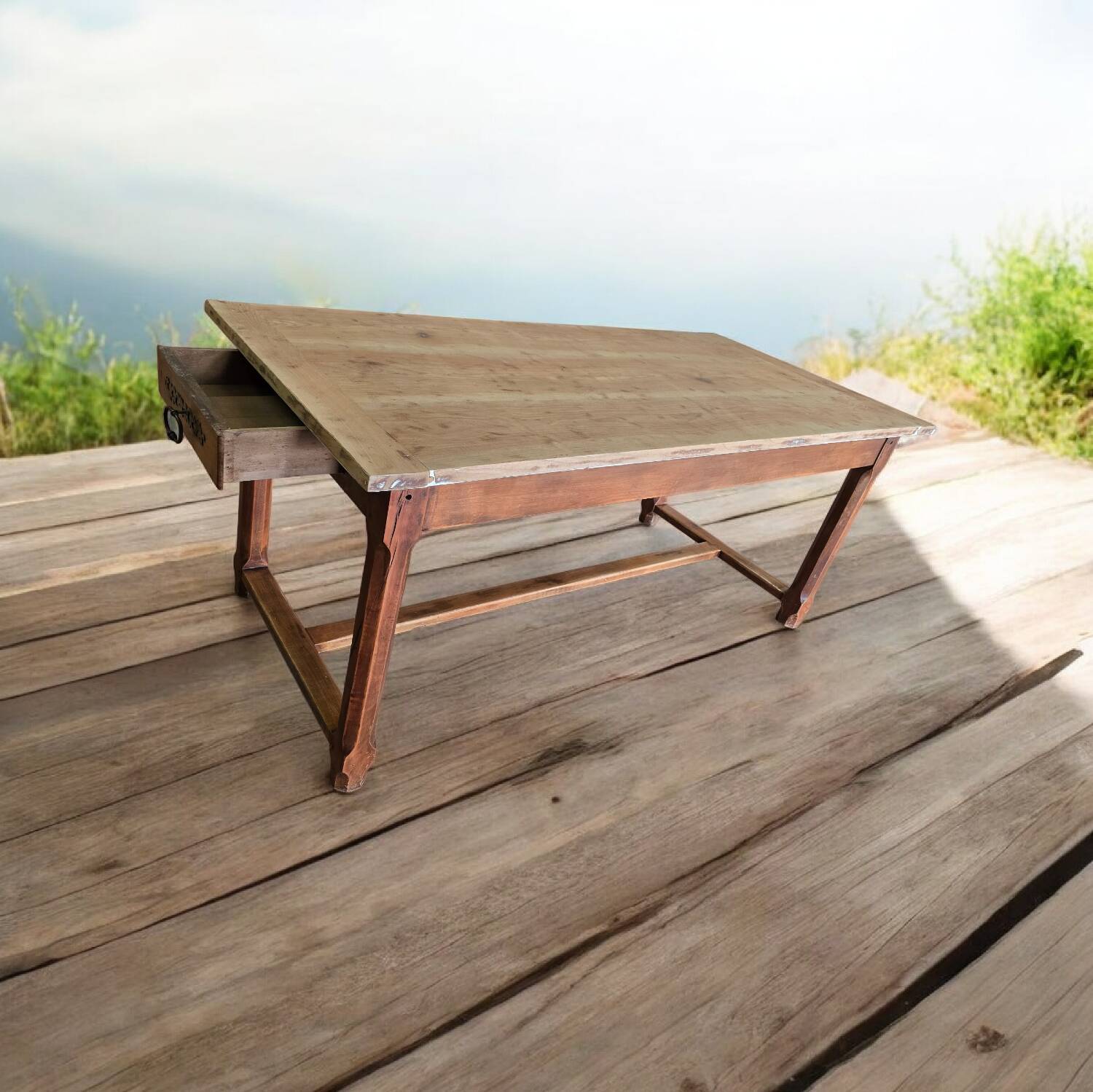 Farm table in solid pine with two drawers – 19th century