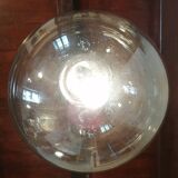Designer chandelier in chrome metal globe in smoked glass