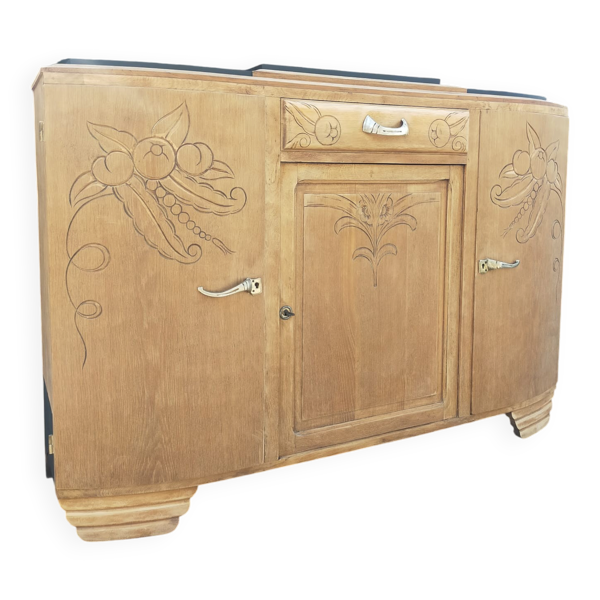 Buffet ancien art déco bois et marbre