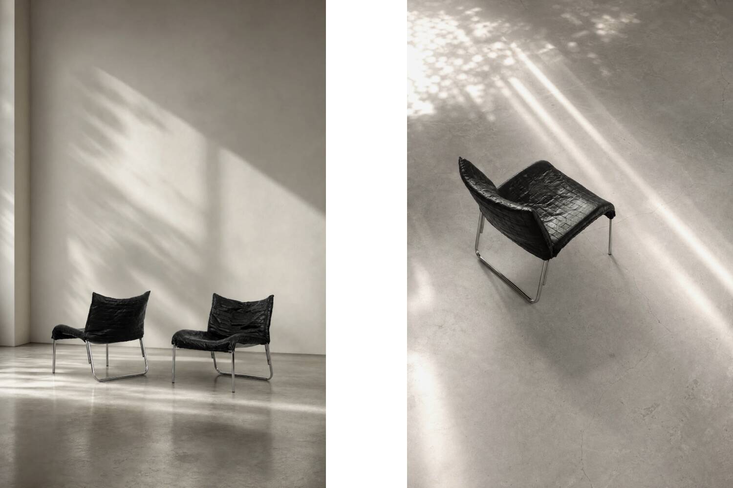 Chaises longues en cuir noir patchwork suédoises modernes du milieu du siècle d'IKEA