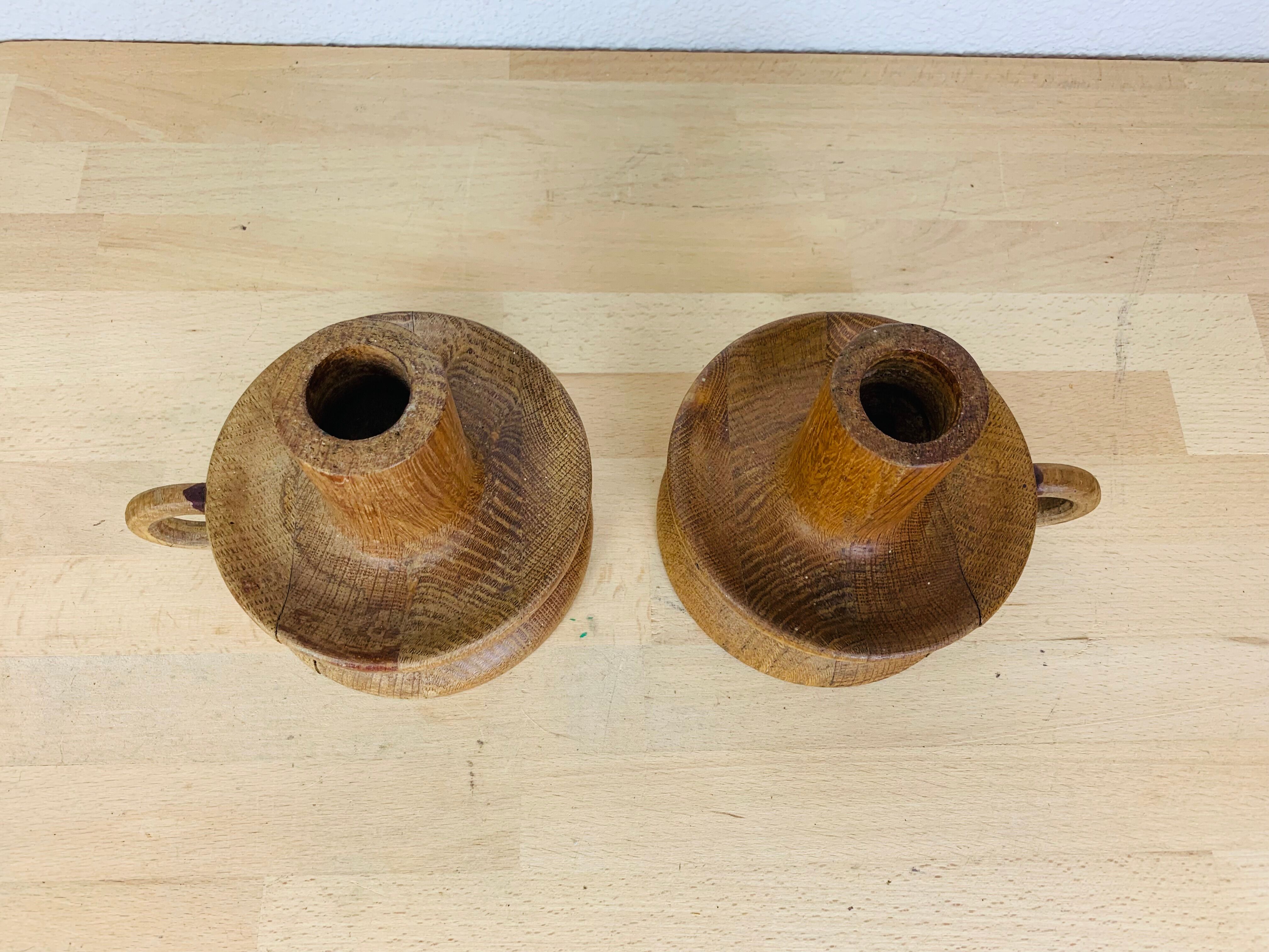 Pair of candle holders brutalist solid wood
