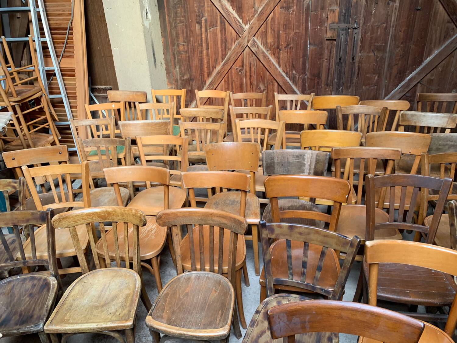 Series of 20 vintage mismatched bentwood bistro chairs