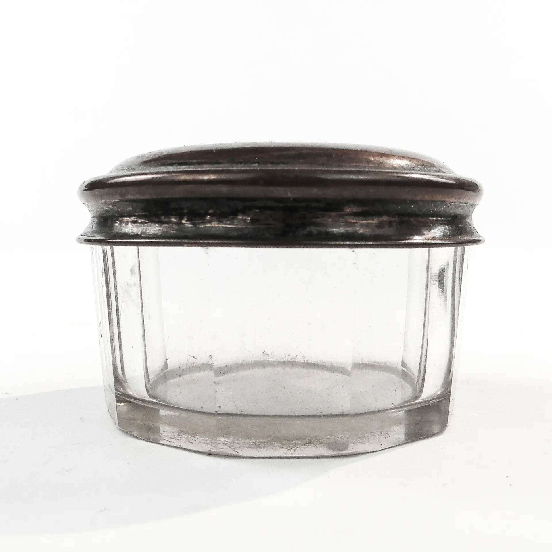 Art Deco pill box, crystal, silver-plated copper, Poland, 1930s