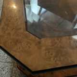 Table basse vintage loupe d'orme et verre