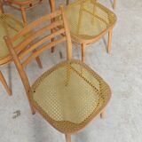 Set of 10 Bystrice tone wooden and caned chairs from the 1960s.