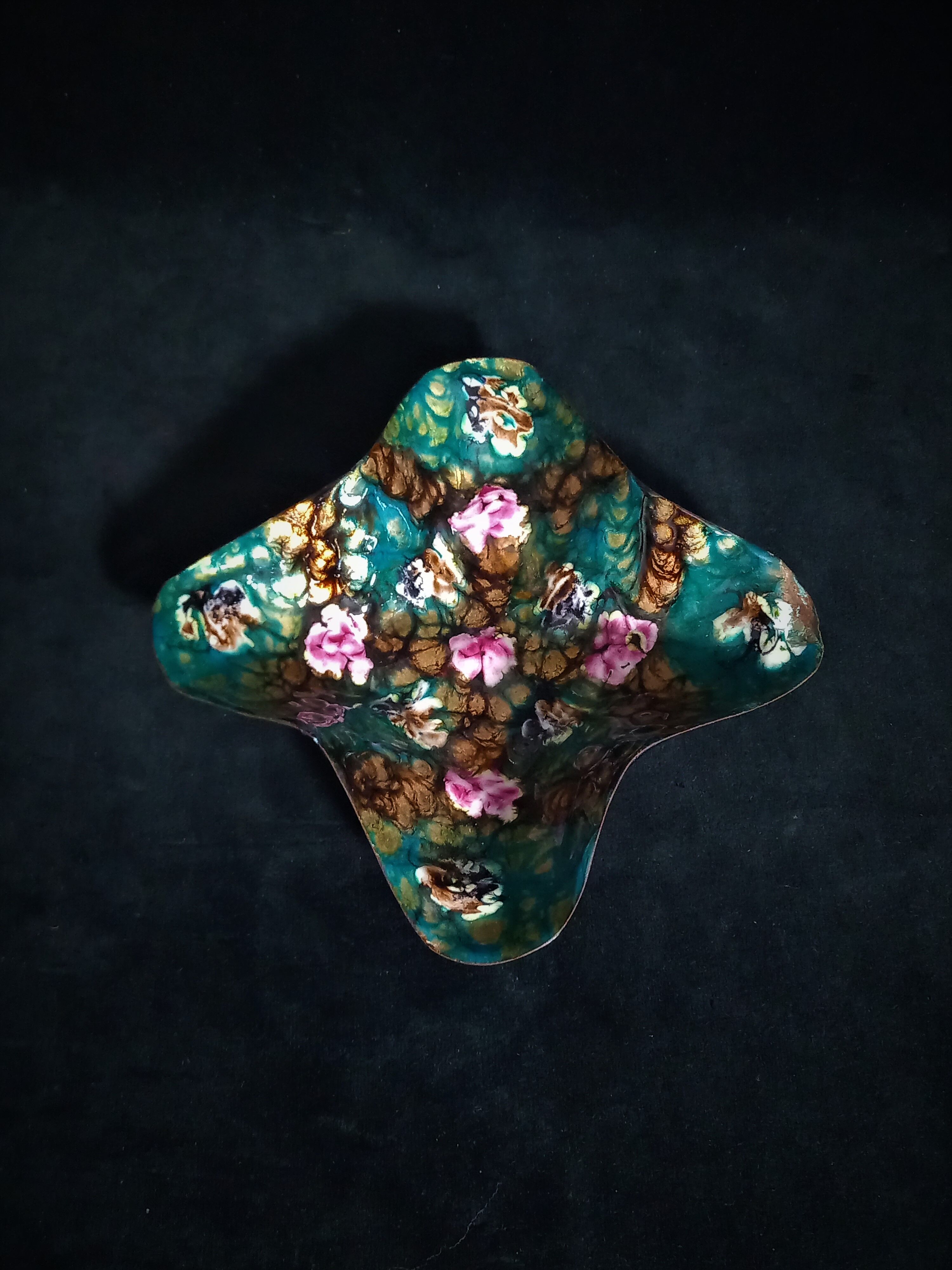 Two vintage enamelled copper tidies