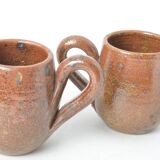 Pair of stoneware mugs – Vintage handmade ceramics – Speckled brown tones
