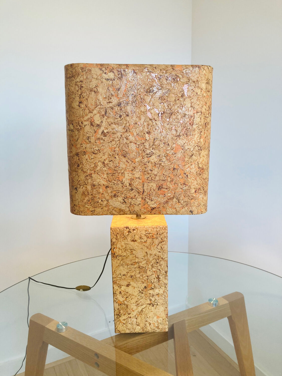 Large cork table lamp, Mid-Century
