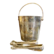 Silver metal ice bucket with 2 ice cube tongs