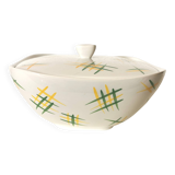 Lunéville soup tureen with yellow and green geometric pattern