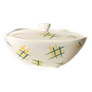 Lunéville soup tureen with yellow and green geometric pattern