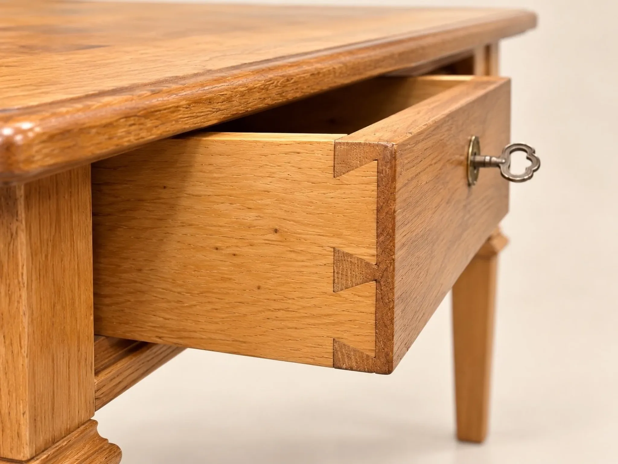 Flat desk – Louis XVI style – Solid oak and veneer – Restored
