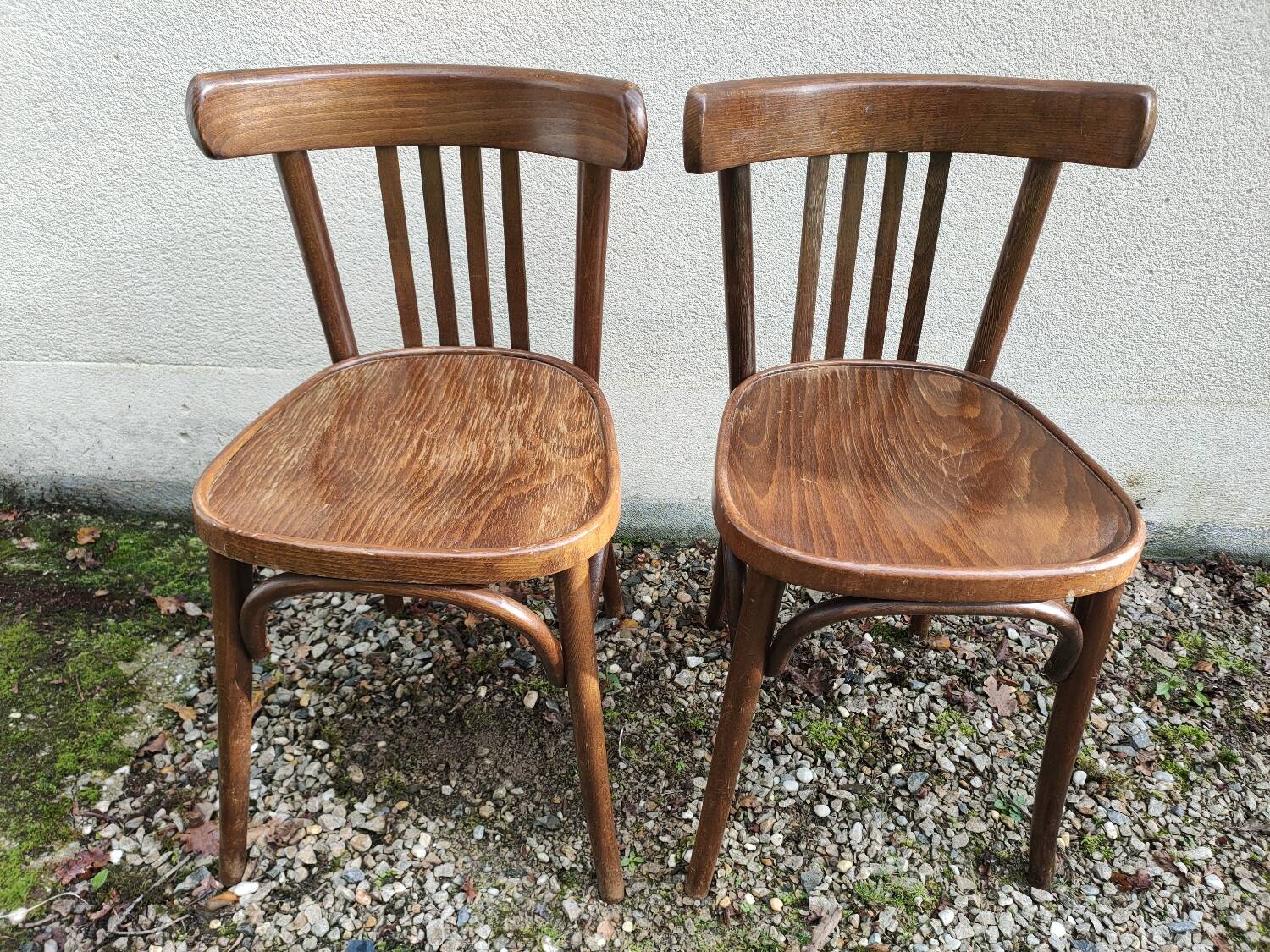 Pair of curved wooden bistro chairs