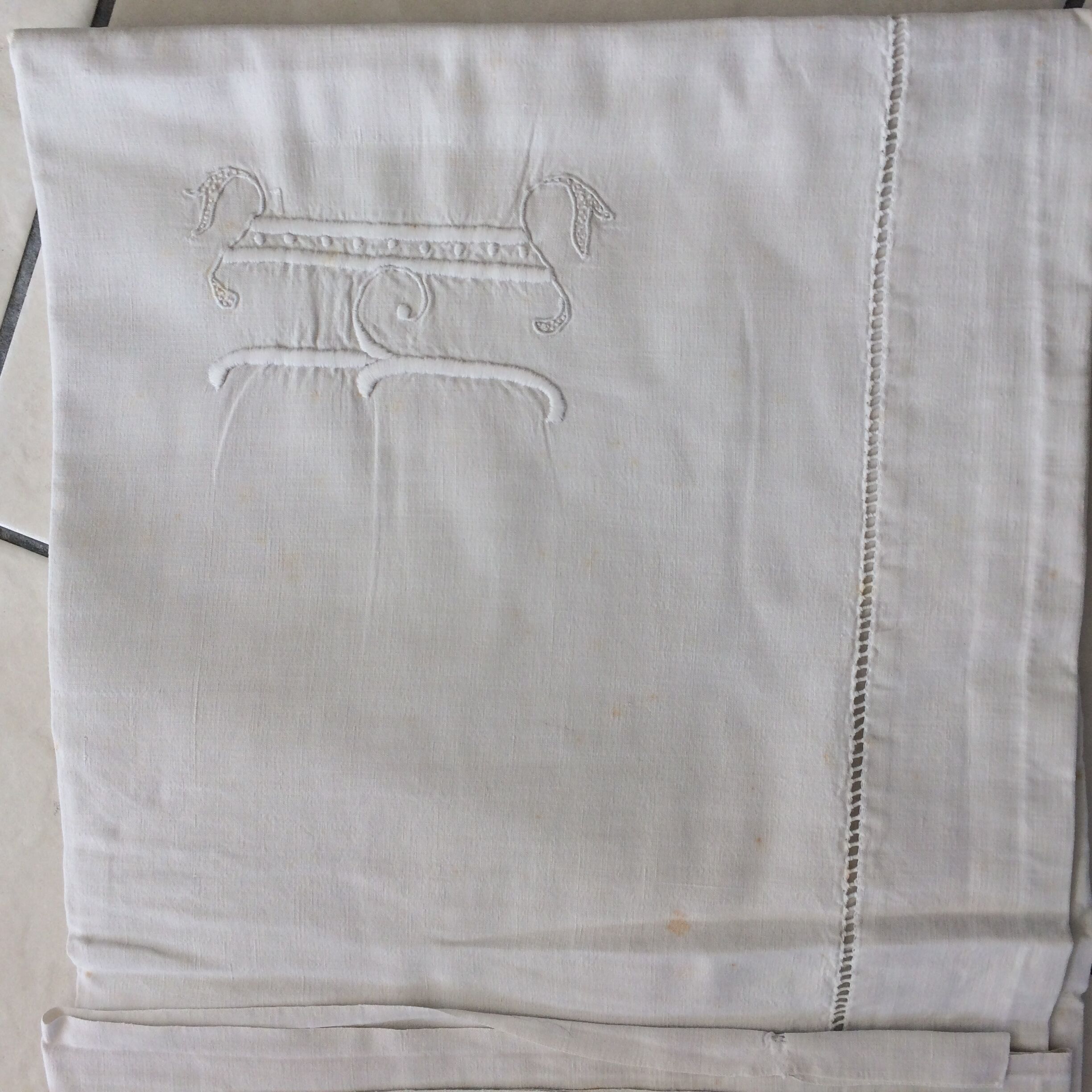 Old cotton with monogram sheet 15 cm