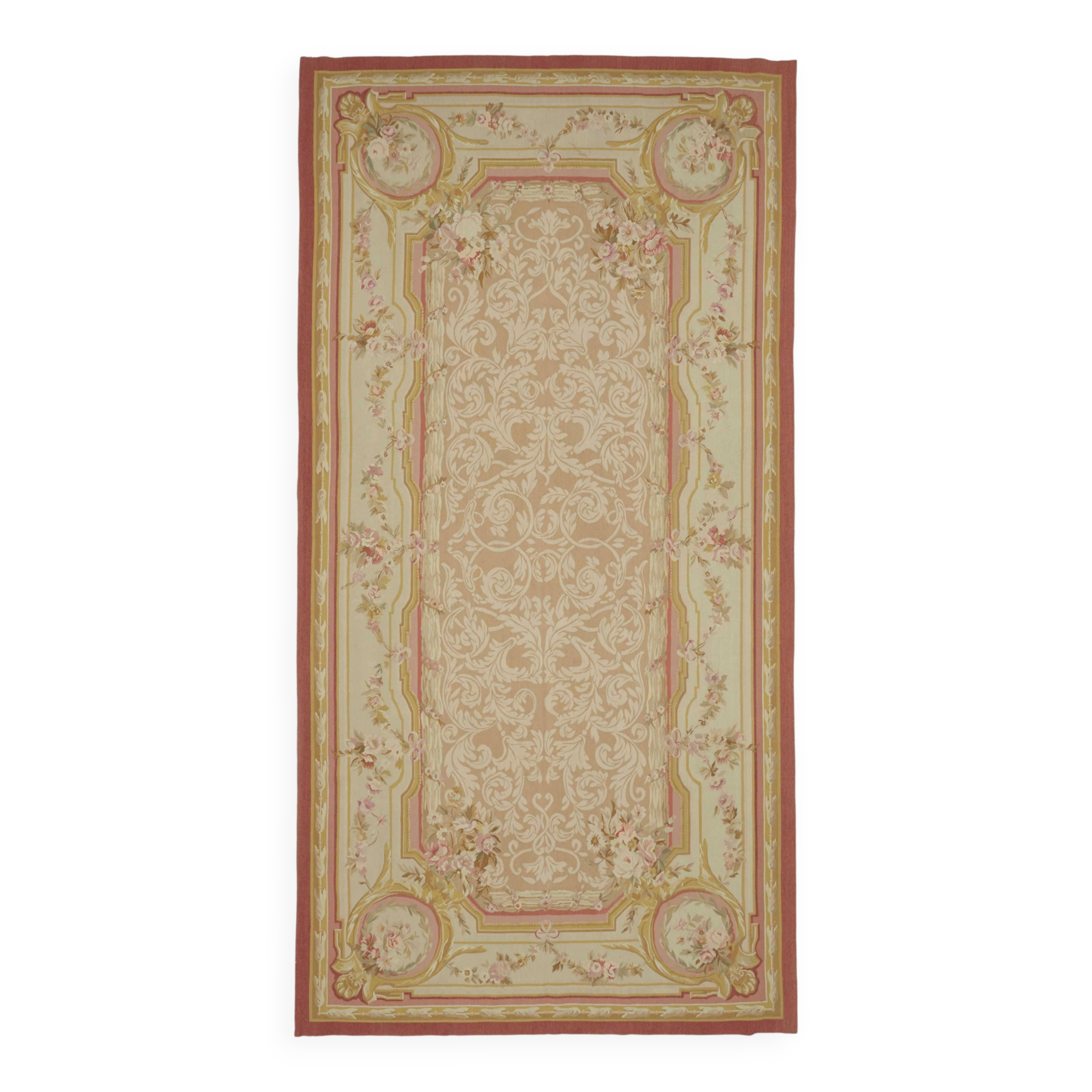 Handmade European Vintage Aubusson Kilim 201 cm x 405 cm