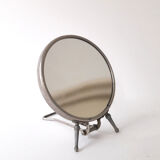 Vintage Adjustable Beveled Round Mirror and Magnifying in Metal Frame for Table or Wall.