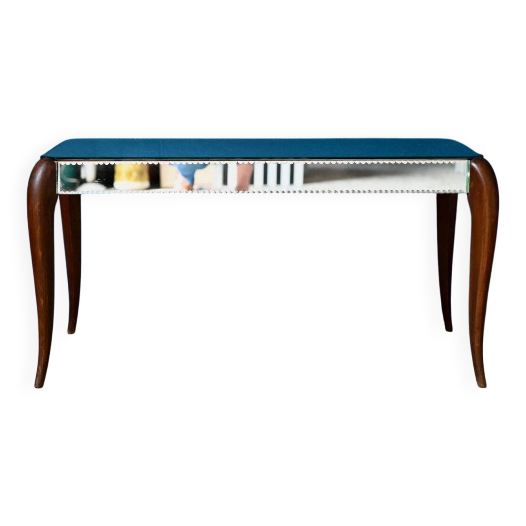 Art Deco coffee table with bevelled mirror from the 1940s, bohemian chic.