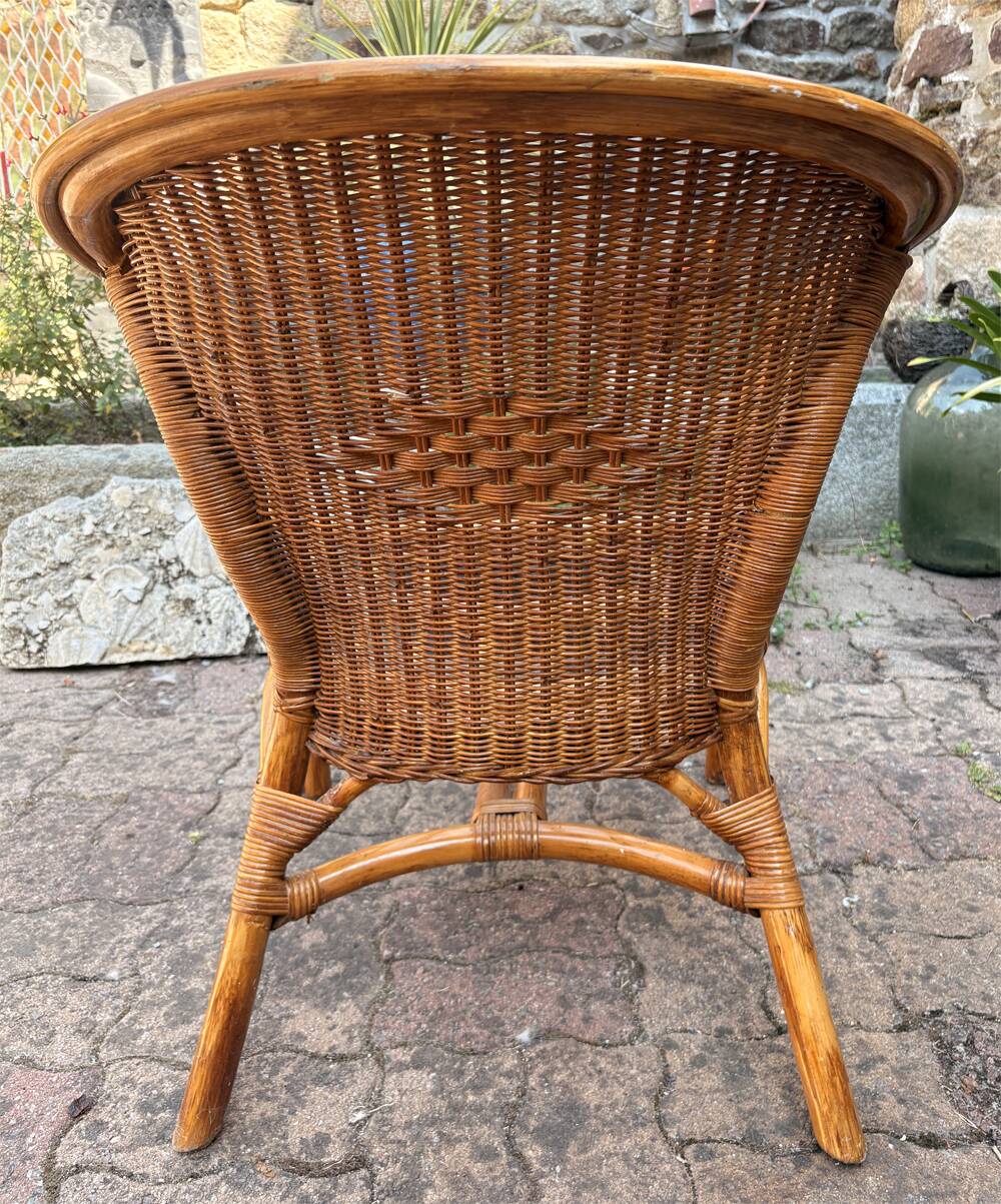 Vintage woven rattan armchair – bohemian charm – vintage – 70s – 80s