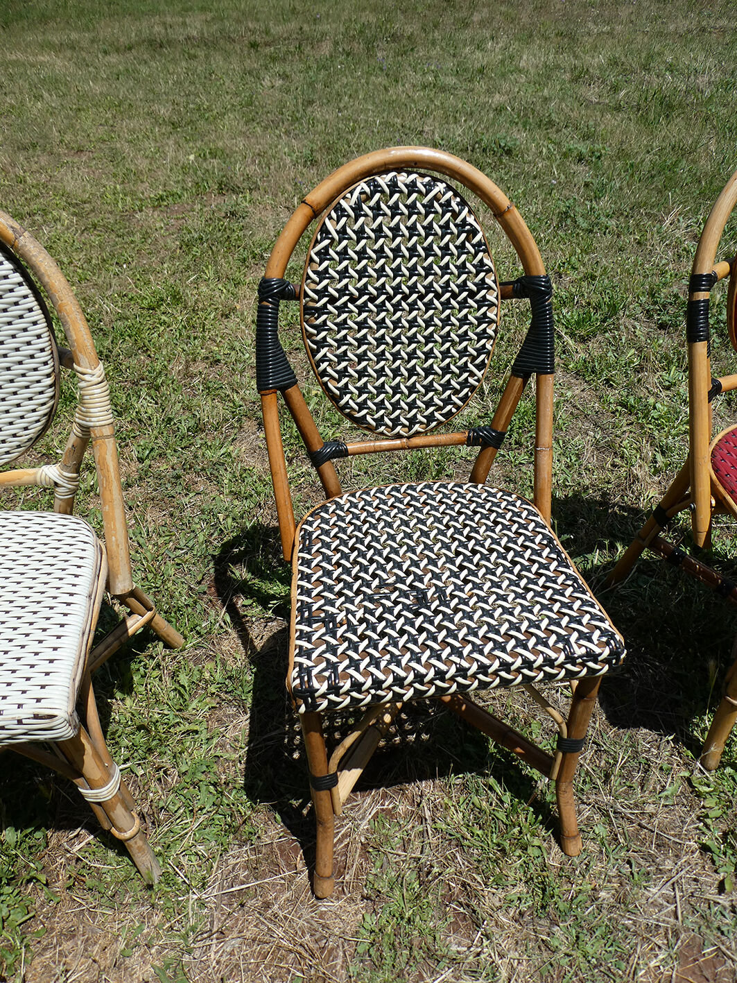 Lot of 4 chairs bistro terrace "Parisian" rattan and braiding