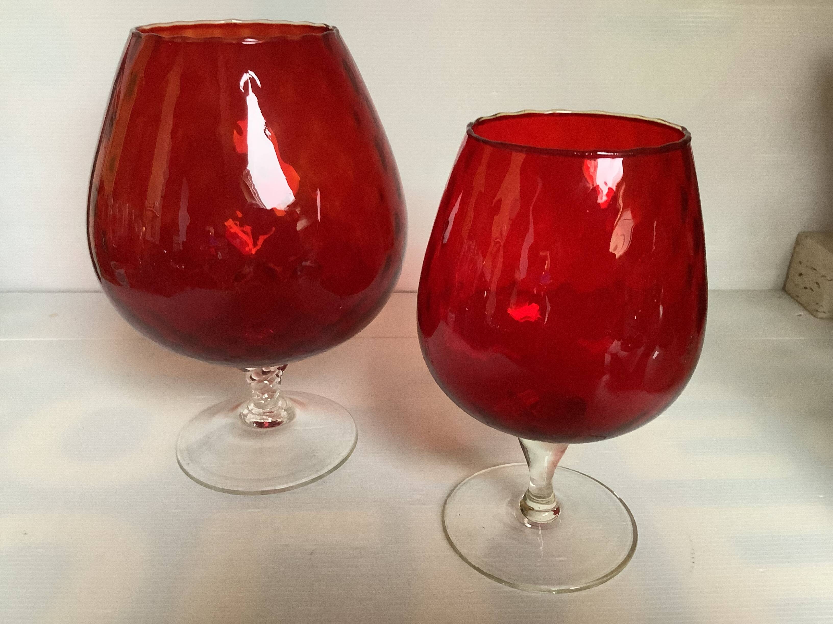 Paire de vases verres rouges Empoli Italy