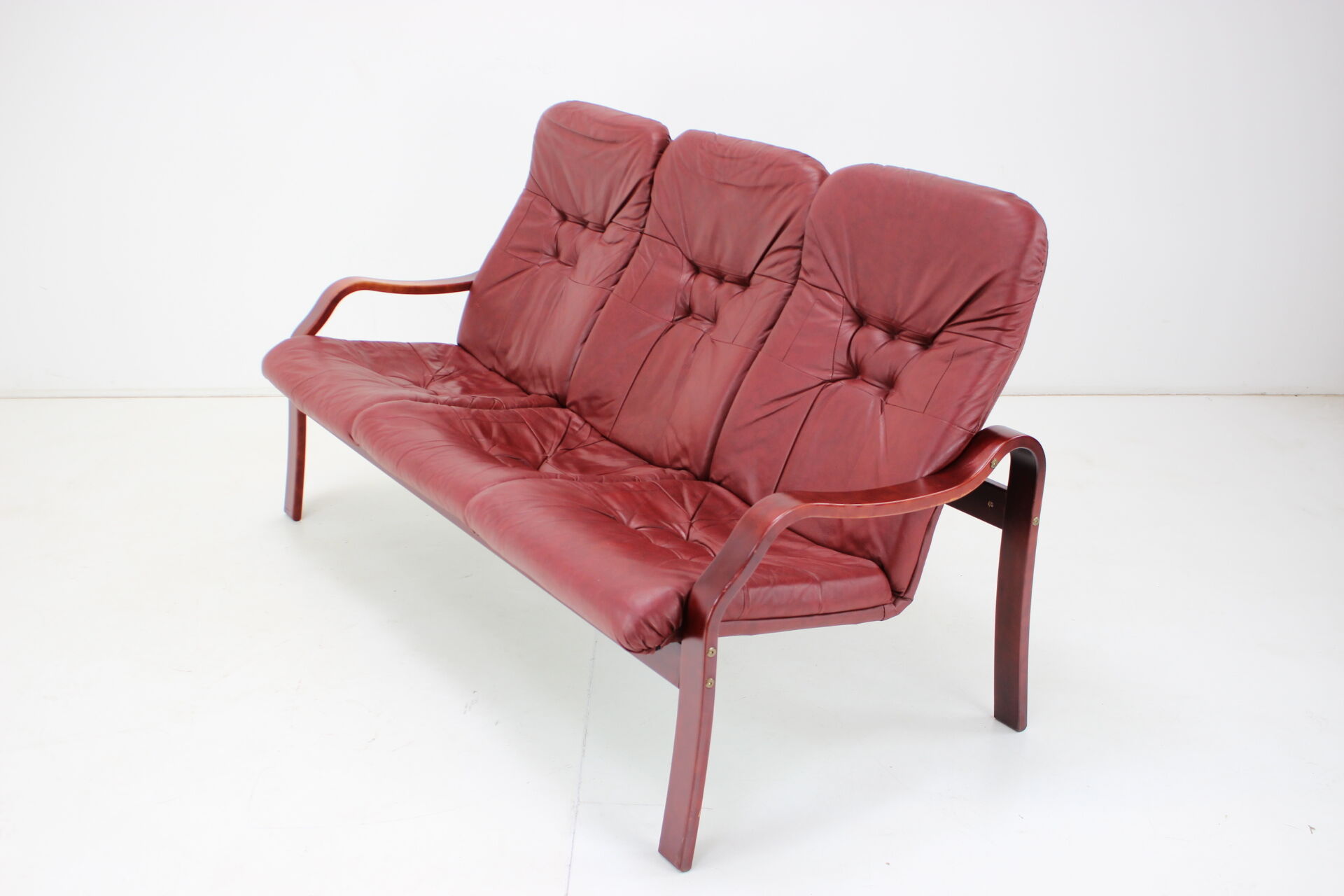 1980 Three-Seater Leather Sofa, Ton Czechoslovakia