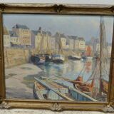Painting by Louis Gauffriaud - Fishing boat in the port of Concarneau (Brittany) 1932